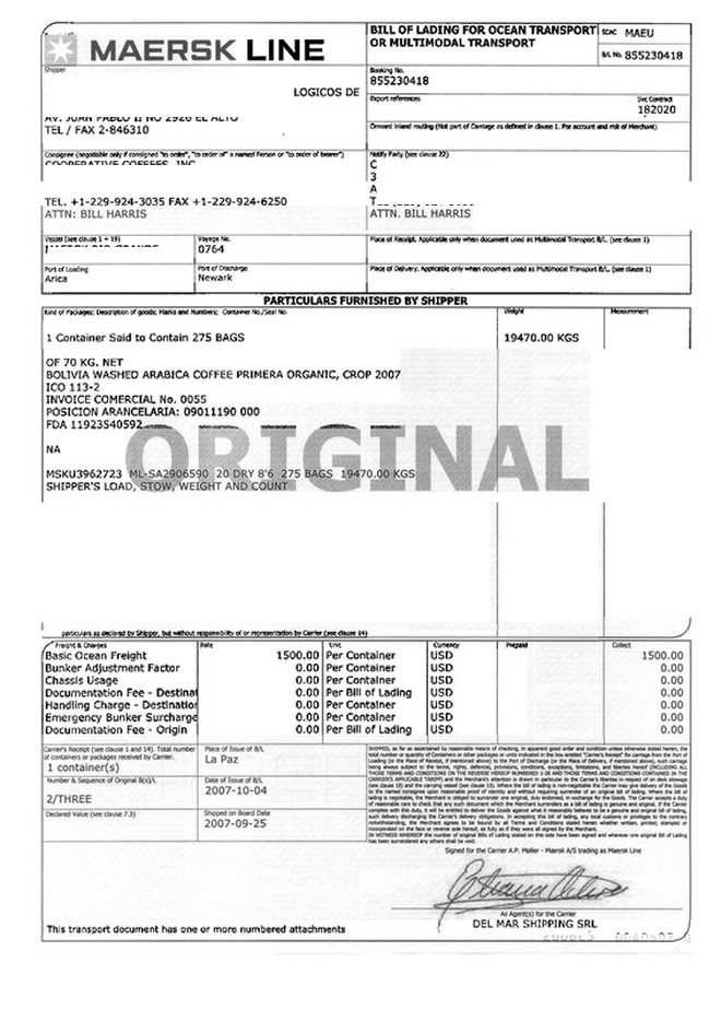 Ship On Board Bill Of Lading