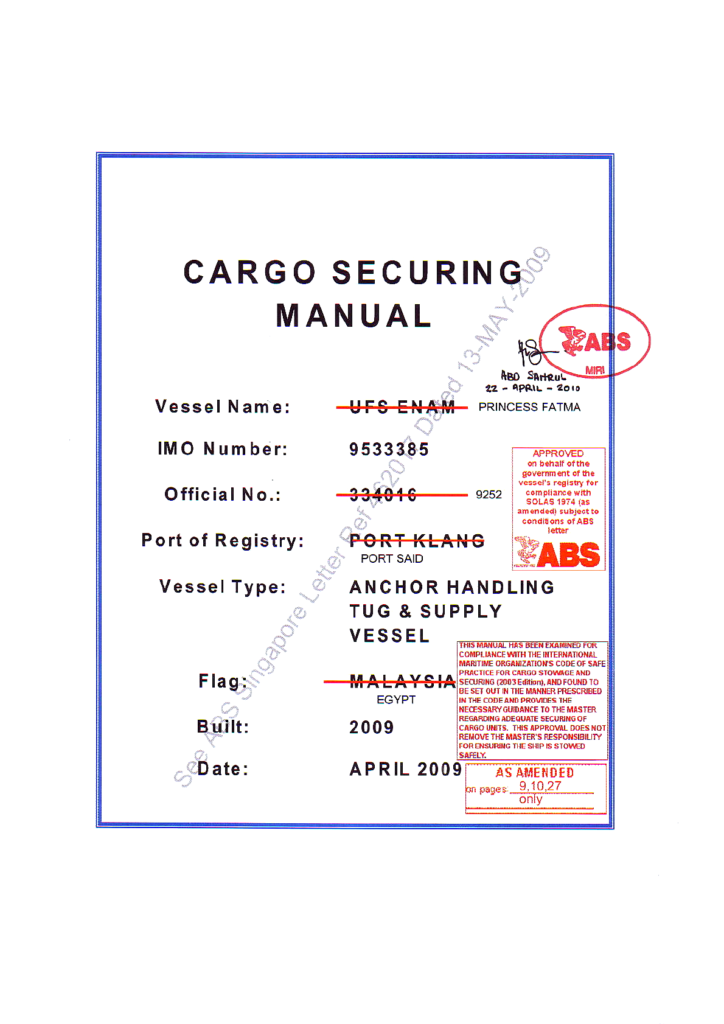Vessel Classification Certificate