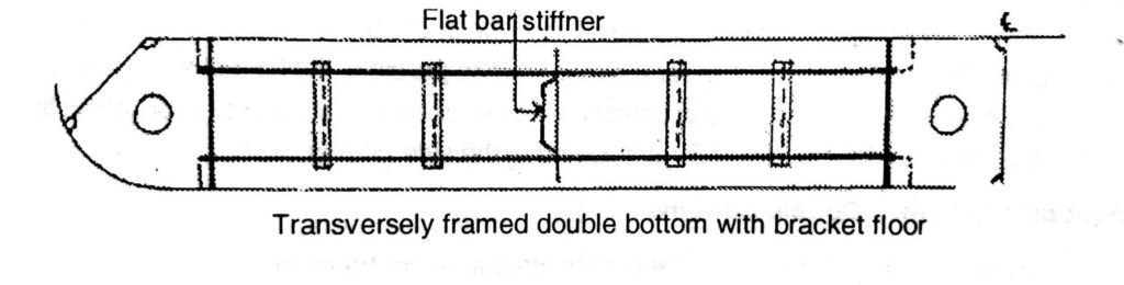 Transversely framed double bottom with bracket floor